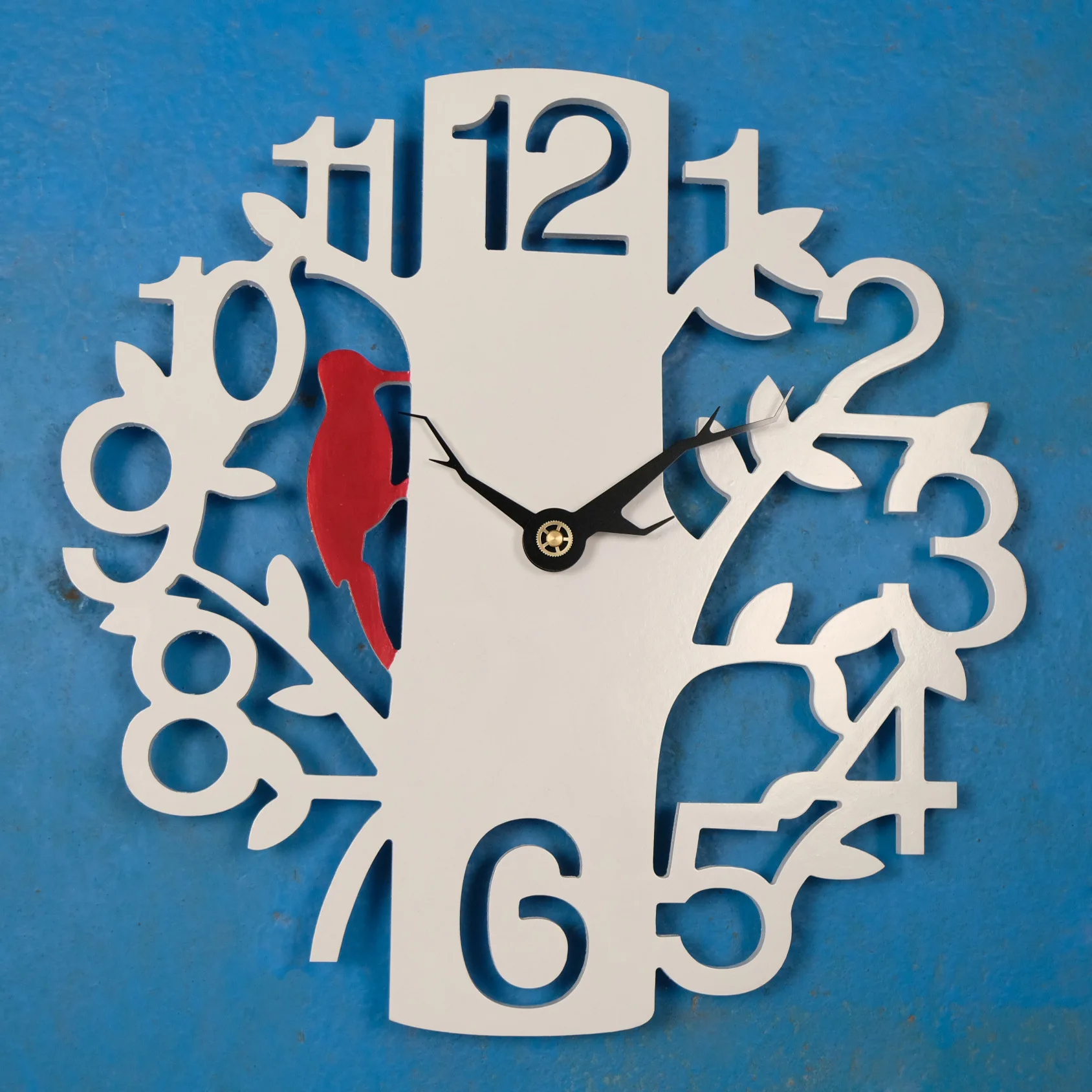 

Porch Bedroom Woodpecker Quartz reloj de pared Personality Clock Wall Decoration 16 Inch White Creative Wooden 3D Wall Clock