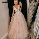 Свадебные платья без рукавов LORIE в стиле бохо 2020, пляжные свадебные платья с V-образным вырезом и аппликацией и открытой спиной для принцессы, свадебное платье