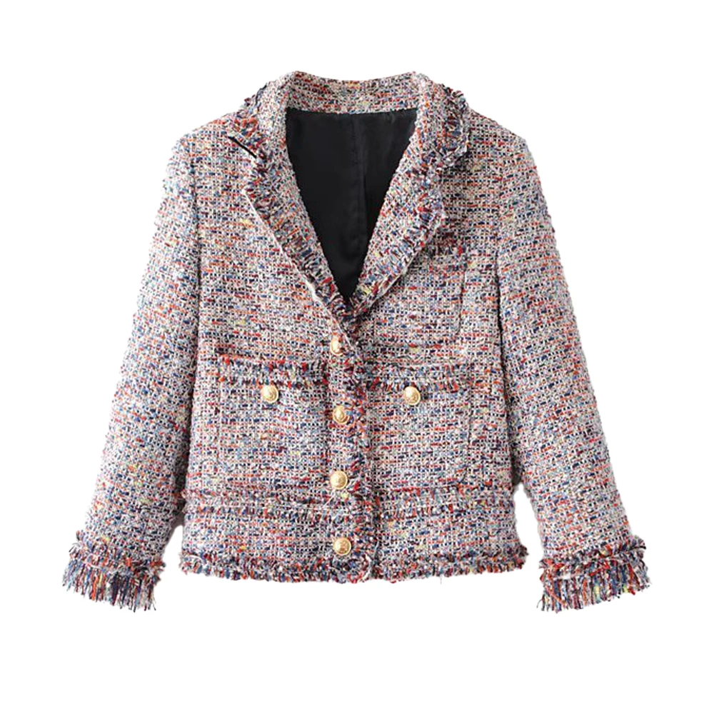 

Женский весенне-осенний Модный Маленький очаровательный стильный костюм ручной работы с кисточками на пуговицах 2021 карманы с длинным рука...