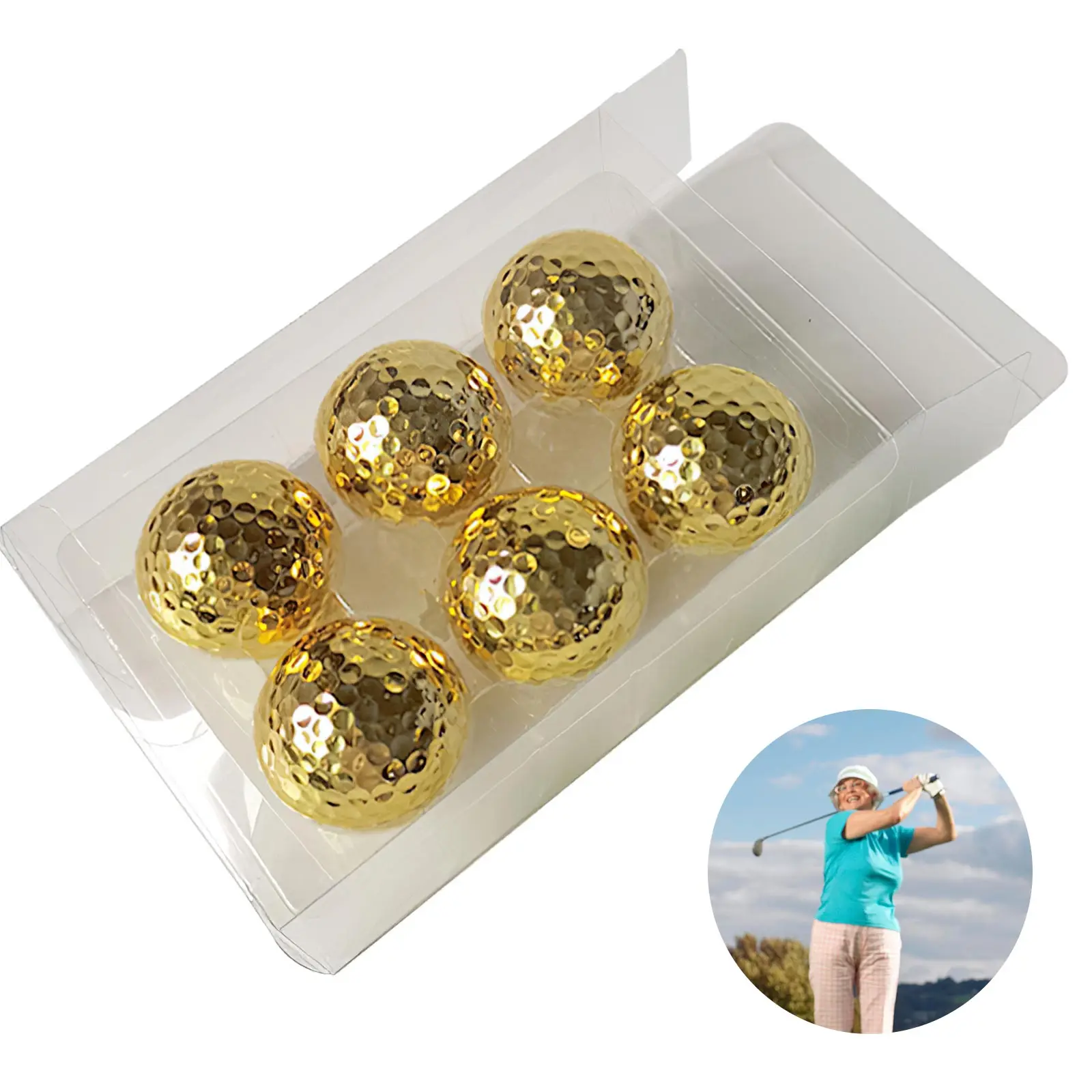 

6 шт., набор золотых резиновых шариков для гольфа