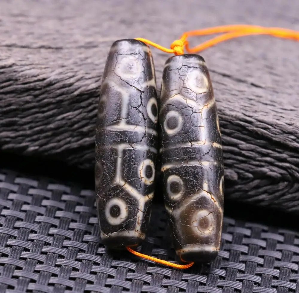 pair Tibetan Old Agate Dragon Vein 12 Eye Longevity dZi Bead Totem Amulet | Украшения и аксессуары