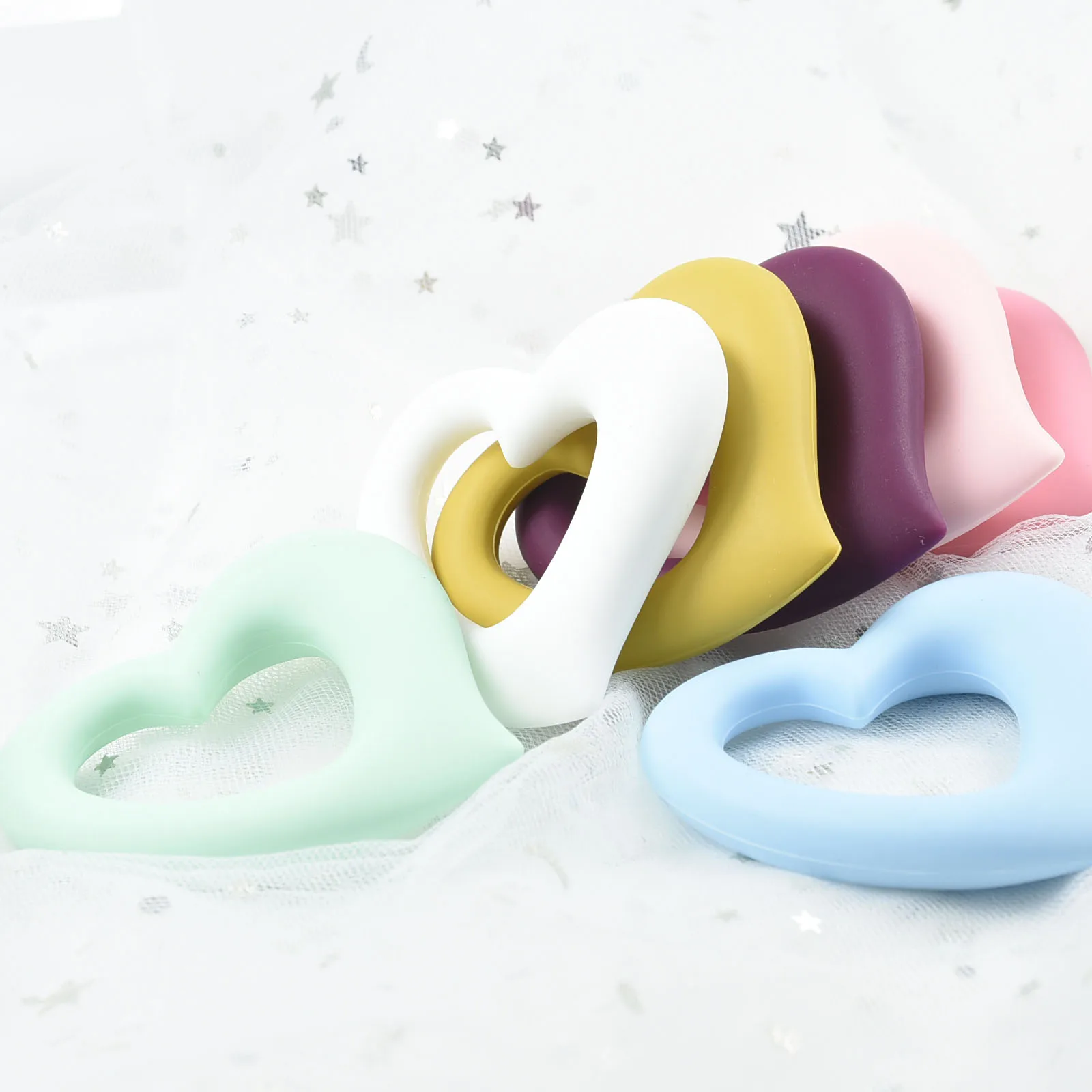 Mordedores de silicona para beb&eacute;, juguete de dentici&oacute;n masticable, bonito Coraz&oacute;n, regalo para reci&eacute;n nacido, 5 uds.-2
