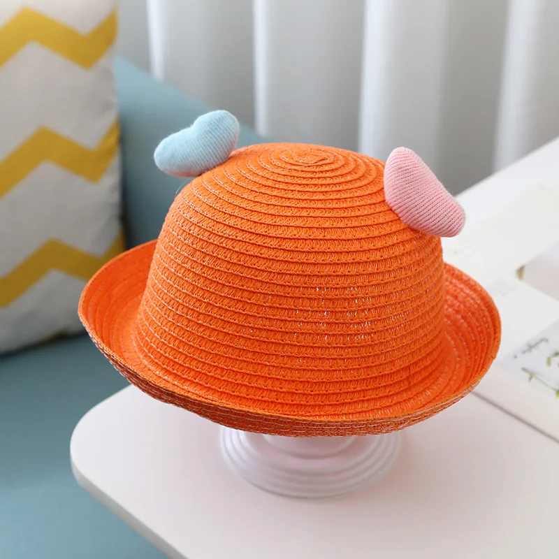 

2-5Years Cute Kids Baby Girls Boys Straw Hat Caps Spring Summer Solid Heart Fisherman Hat Accessories Props Outdoor Sun Hat