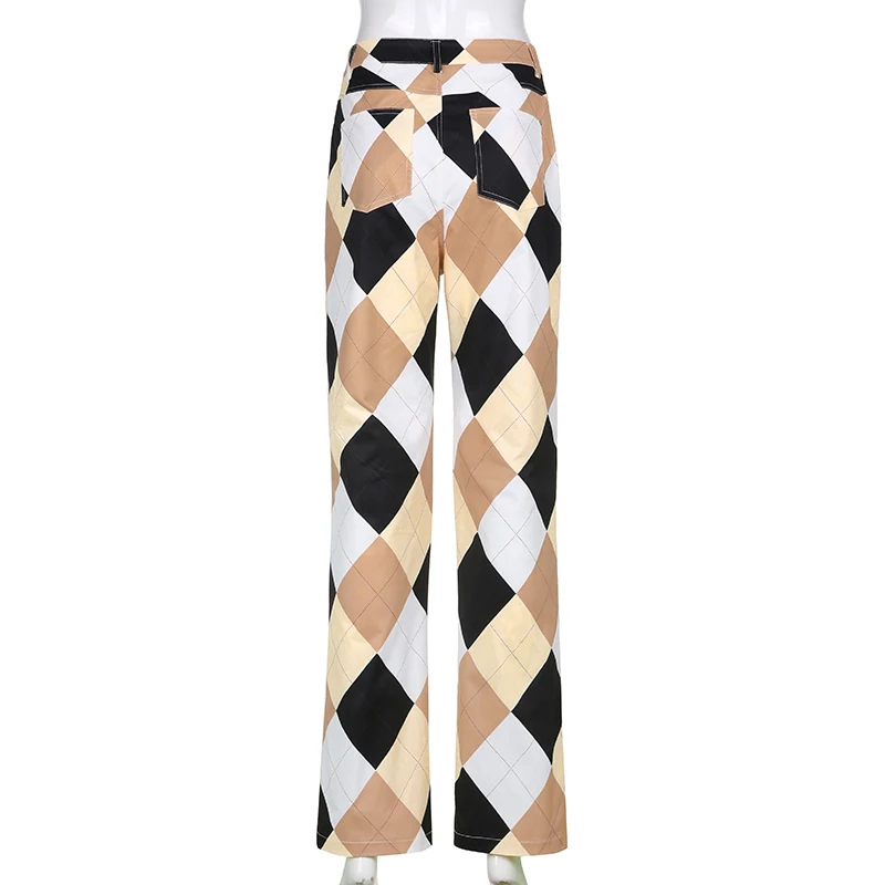 

Waatfaak Elegant Plaid Print Pants Women Y2K High Waist Joggers Pants Harem Baggy Casual Cargo Sweat Pants Streetwear Patchwork