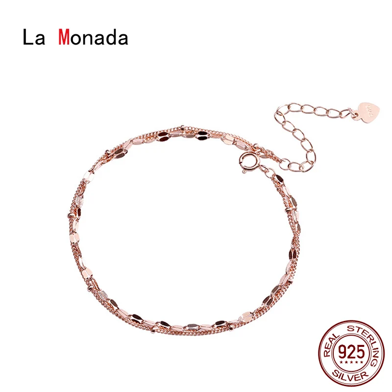 

La Monada, изящное серебро 925 пробы, ювелирный браслет для женщин, двухслойная цепочка, минималистские браслеты для женщин, серебро 925 пробы