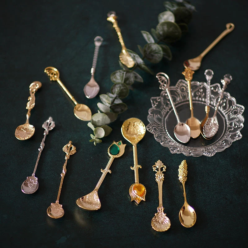 Винтажные ложки Мини Королевский Стиль с цветами ручка в стиле ретро кофе