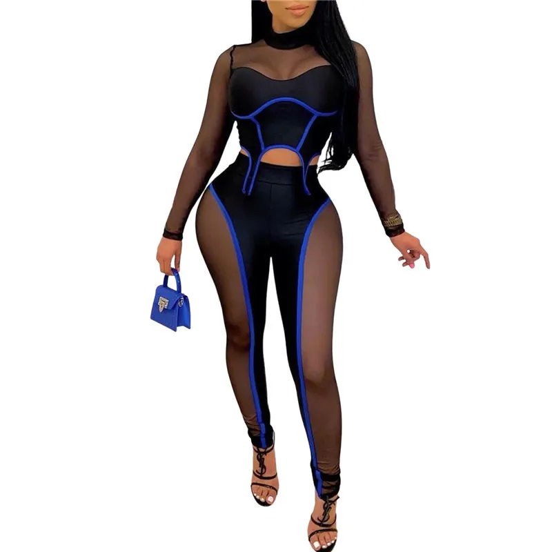 

Women Casual Two-piece Clothes Set Spring Turtleneck Long Sleeve Close-fitting Tops and Long Pants Tracksuit Slim Sports 2021