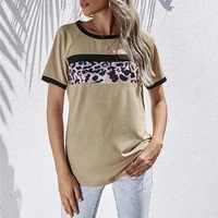 summer leopard print t shirt women short sleeve casual o neck patchwork tops loose plus size straight streetwear tee shirts