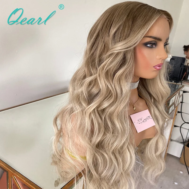 New in Natural Full Lace Human Hair Wigs Transparent HD Lace Frontal Wig Women Ombre Ash Light Blonde 13x6 Lace Front Wig Qearl