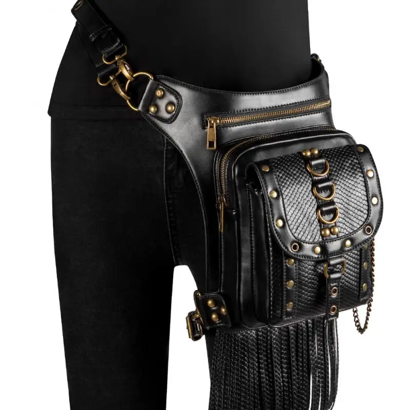 

Unisex Casual Steampunk Retro Motorcycle Chain Rivet Decorated One Shoulder Messenger Bag Multiple Strap Women's Men's Small Bag