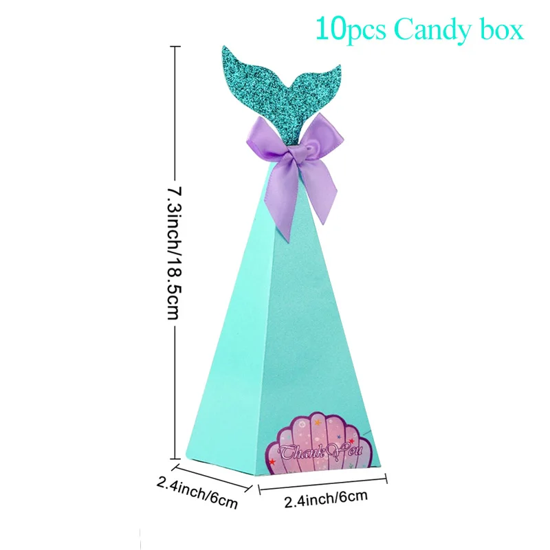 10pcs candy box Вечерние столовые приборы в стиле Русалочки, декоративные чашки в виде Русалочки, салфетки, воздушные шары для детей, подарки на день рождения - Color: 10pcs candy box
