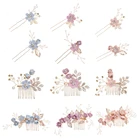 Заколки для волос AINAMEISI, модные украшения, шпильки для волос с синими, красными, розовыми цветами, золотыми листьями, аксессуары для волос на выпускной, свадьбу