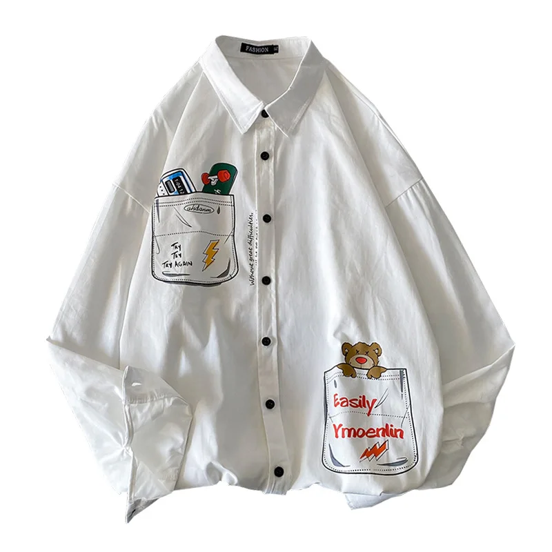 

Japanese Shirt Men's Design Sense Niche Graffiti Top Student Spring and Autumn All-Match Long Sleeve Retro Shirt Coat