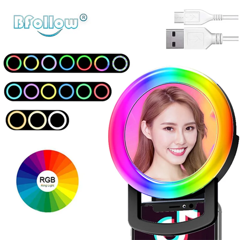 Bfollow 4 2 &quot15 Вт RGB селфи клип на кольцевой светильник мини светодиодная круглая