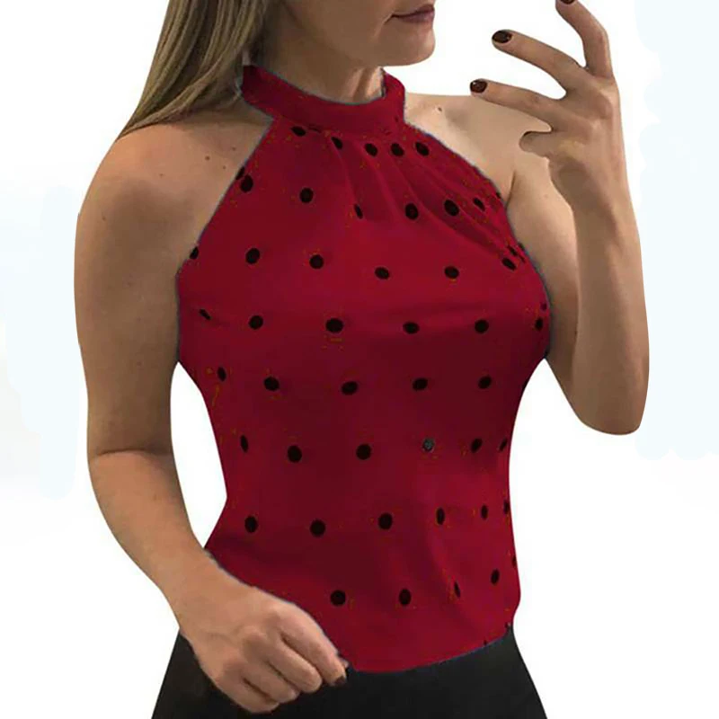 

Summer Women Halter Tank Top Casual Sleeveless Vest Tops Polka Dots Print Top Plus Size 5XL 4XL Tank Tops