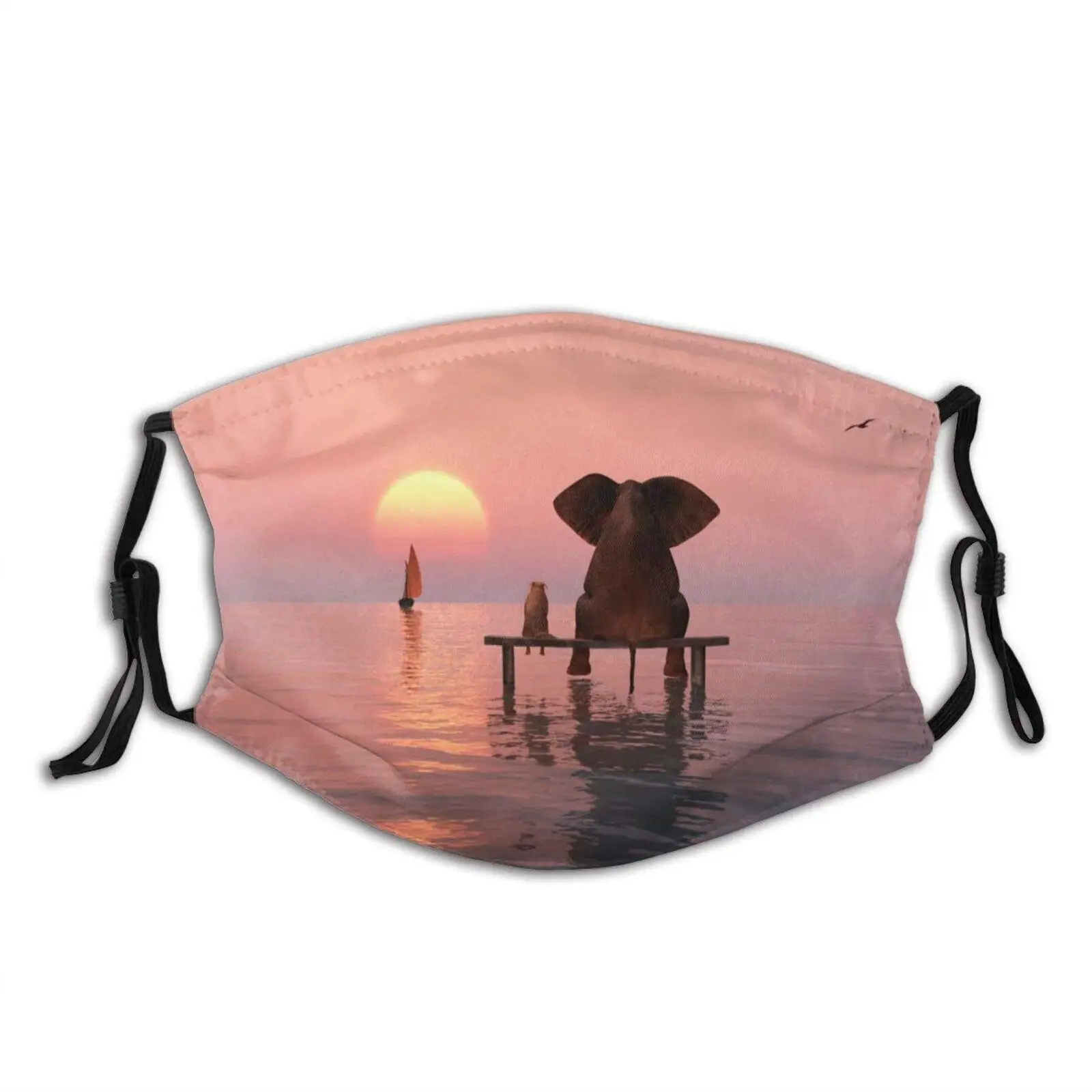 

Слон и собака сидят в середине моря, маска для лица, многоразовые моющиеся маски, ткань