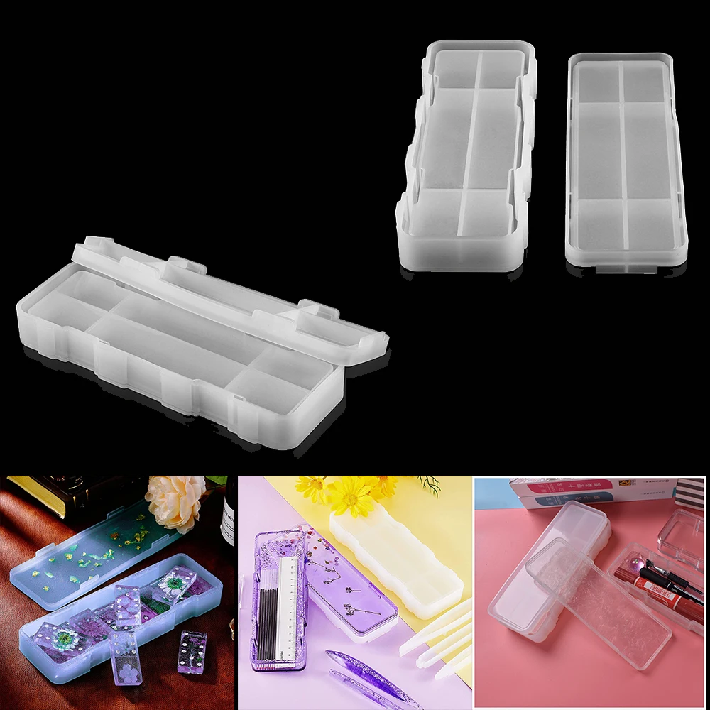 

1Set Clear Pencil Storage Boxes Stationery Mould Pen Box Silicone Molds UV Epoxy Resin Mold for DIY Carft School Decoration