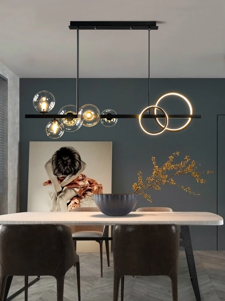 

Modern Simple Black Dining Room island Chandelier Nordic kitchen Deco Lighting Glass ball Restaurant LED Hanging lights