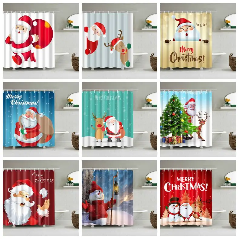 Рождественская занавеска для душа с новым годом Санта-Клаус Водонепроницаемые