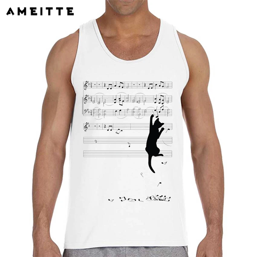 2019 забавный кот играющий музыку майка с принтом мужские рубашки без рукавов