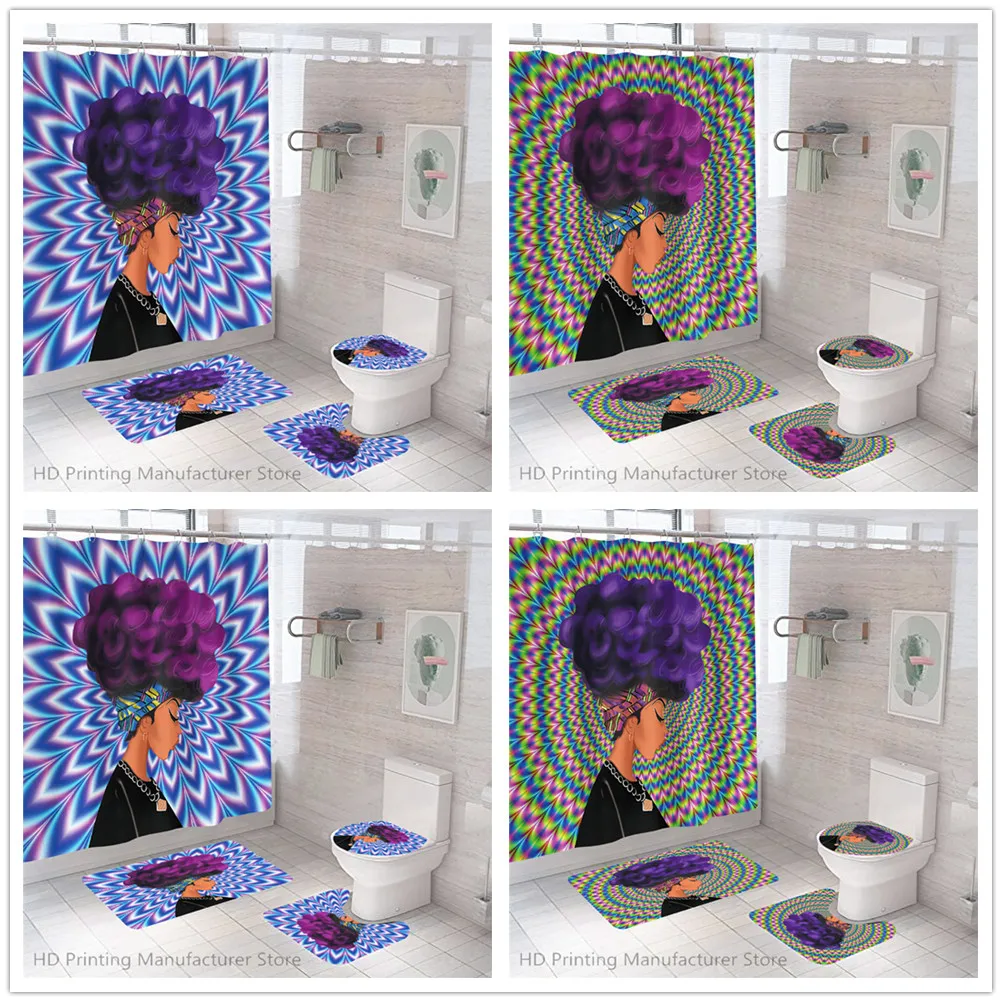 

Sexy African Women Print Shower Curtain Waterproof Bathroom Set Shower Curtains Rugs Anti-slip Bath Mats Soft Carpets Home Decor