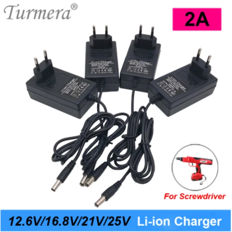 

12.6V 16.8V 21V 25V 2A 18650 Lithium Battery Charger DC5.5*2.1MM for 3S 4S 5S 6S 12V to 25V Screwdriver Battery Pack Use Turmera