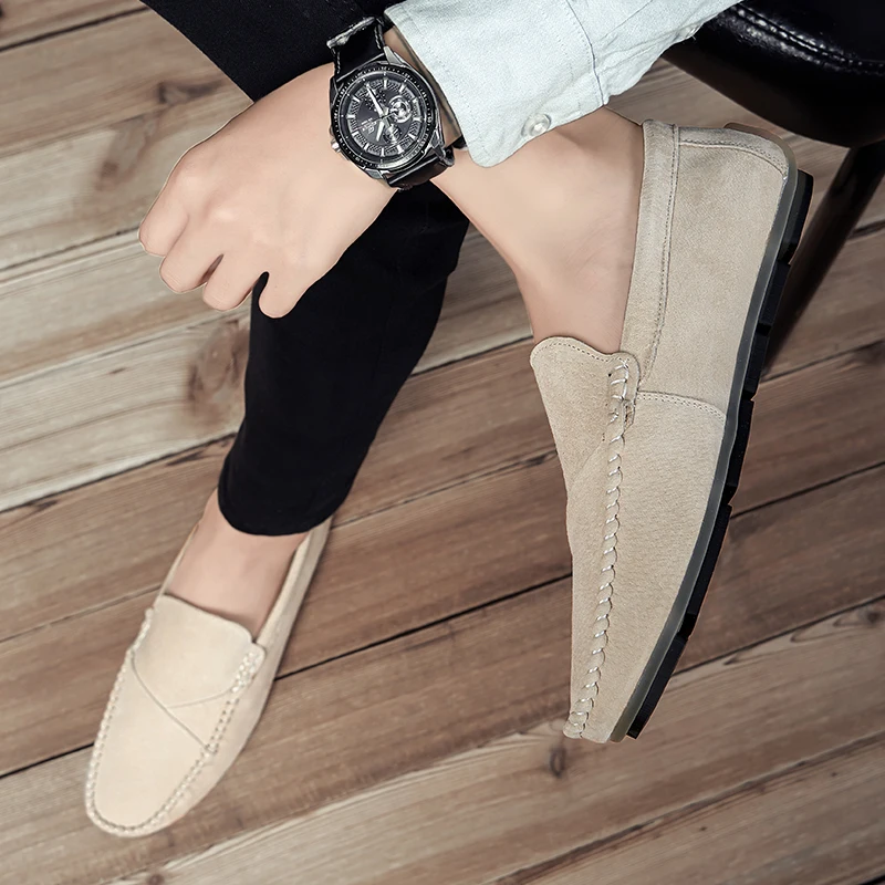 Мужская обувь ручной работы лоферы из натуральной замши на плоской подошве