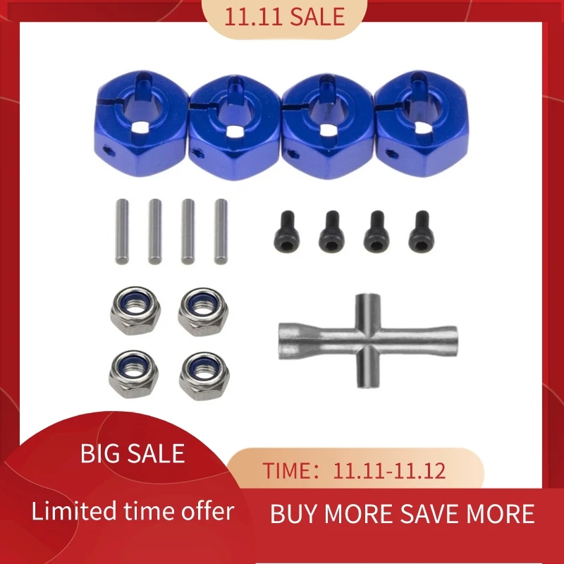 

Metal 12mm Hex Wheel Hub Adapter M4 Flanged Lock Nut Cross Wrench for Traxxas 1/10 Slash 4X4 VXL 2WD Rustler RC Car