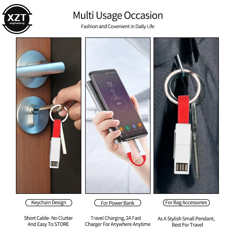4 в 1 USB кабель Micro usb type C кабель освещения для iPhone XR X samsung HUAWEI 2A Мини Брелок Зарядное устройство кабели для зарядки