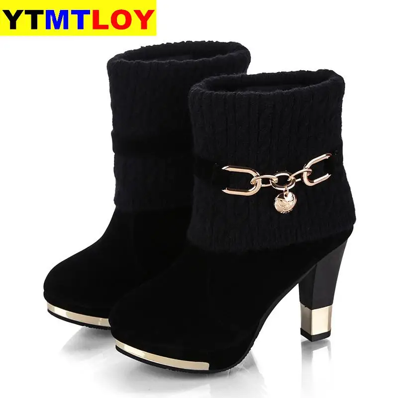 

2020 winter new thick with shoes women's boots high-heeled female boots frosted wool in the HOT boots women Women's shoes
