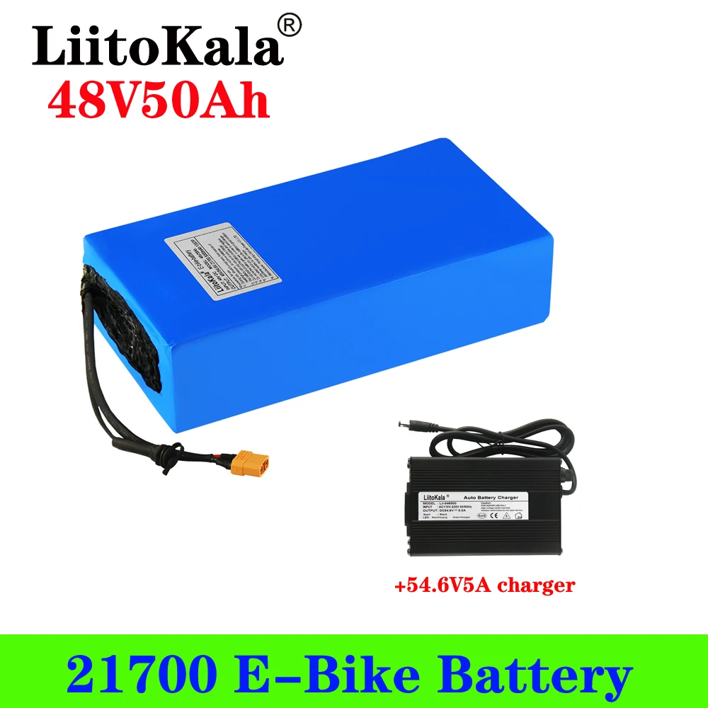 LiitoKala 48V 50Ah Electric Bike 21700 13S10P Lithium Battery Pack for 1000W 1500W 2000W 2500W 20A 30A 50A BMS E-Bike Battery