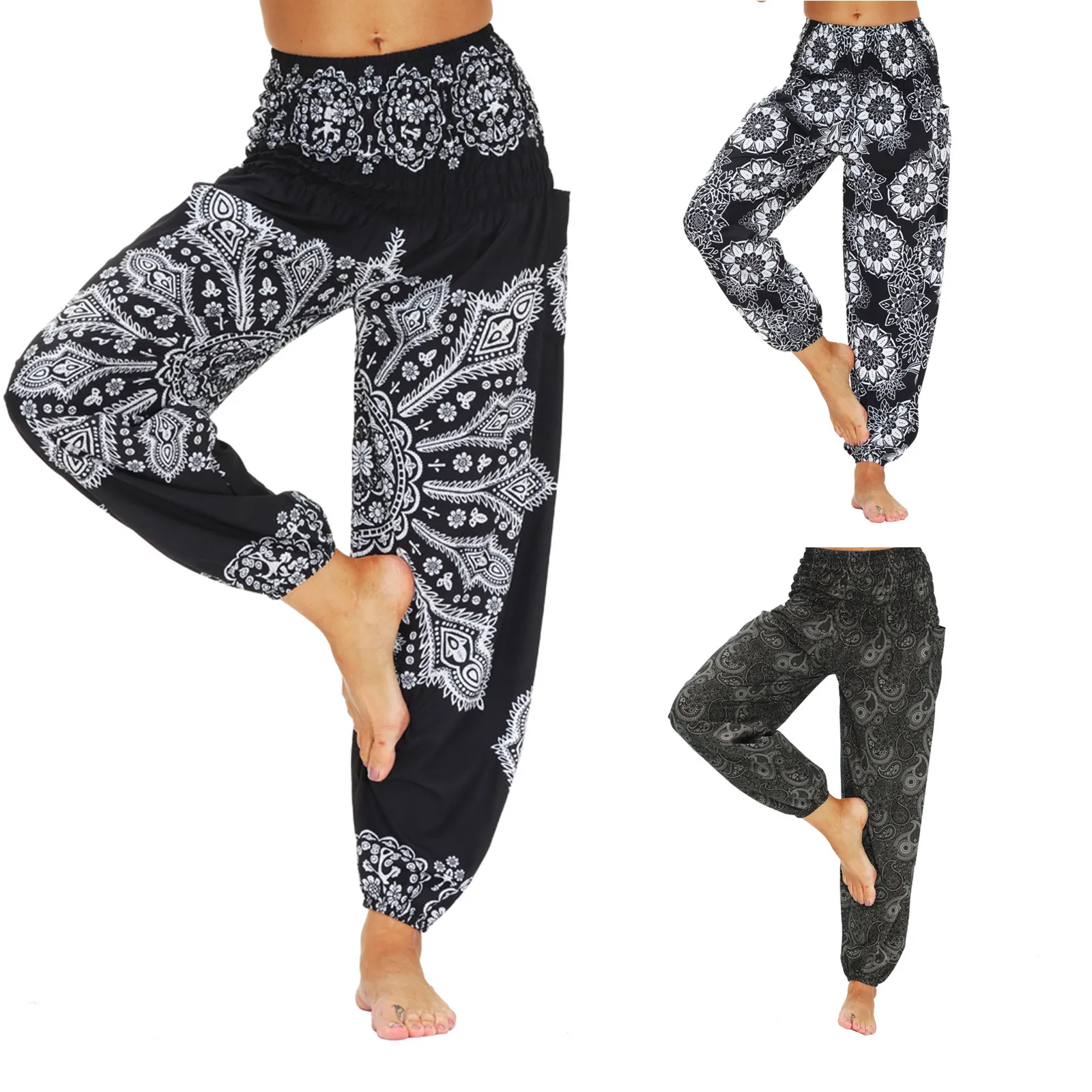 

2021 Ladies Yoga Pants Women's Printed Baggy Casual Bloomers Harem Pants Style Loose Elastic Waist Bloomers Pants A20