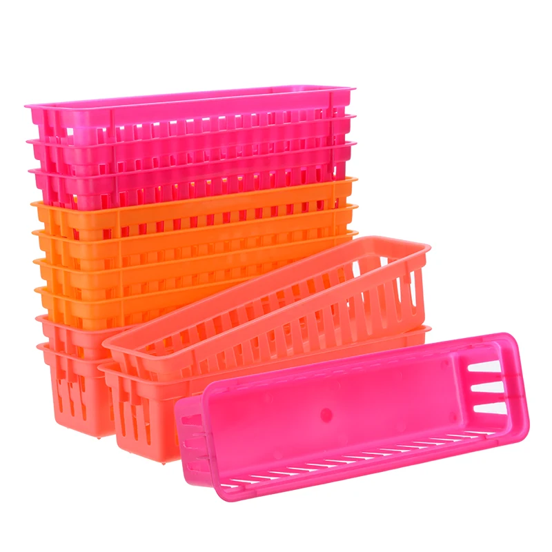 

12pcs Classroom Desk Pen & Pencil Stationery Storage Basket Organizer Tray Suitable For Small Items Storage