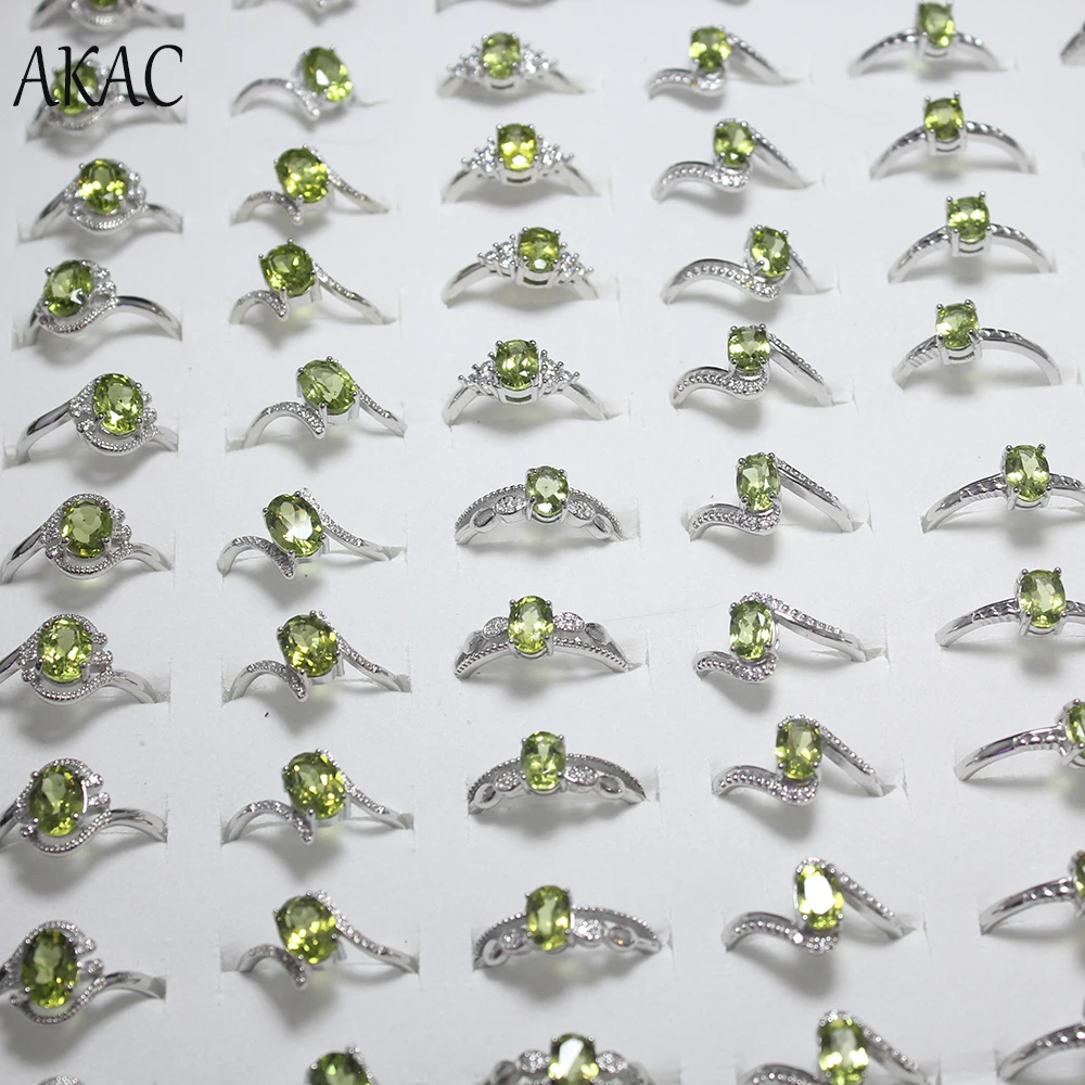 

100rings/set AKAC approx5*7mm natural green peridot adjustable ring for women men send randomly wholesale