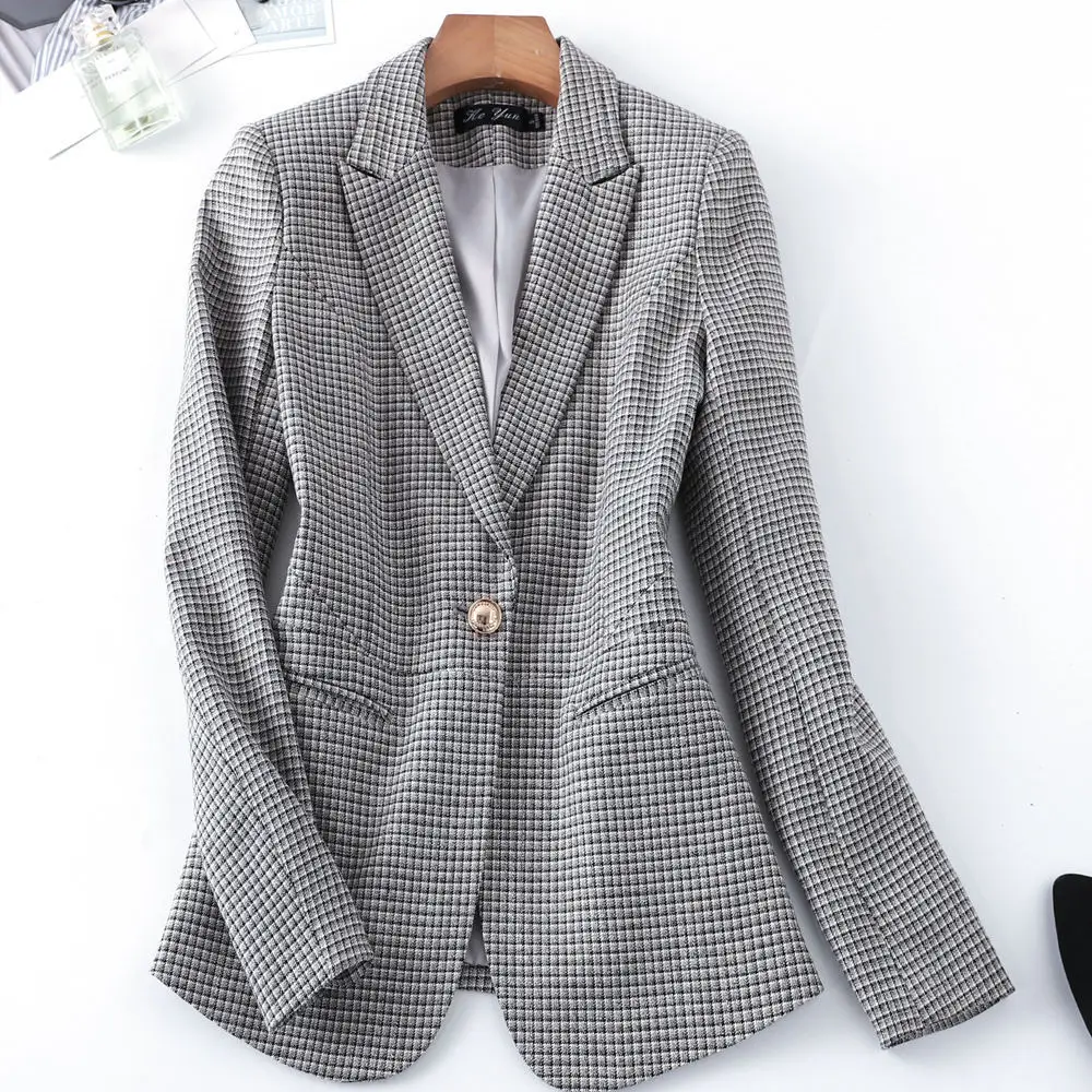 Женский клетчатый костюм менеджер высококачественный льняной жакет с длинным