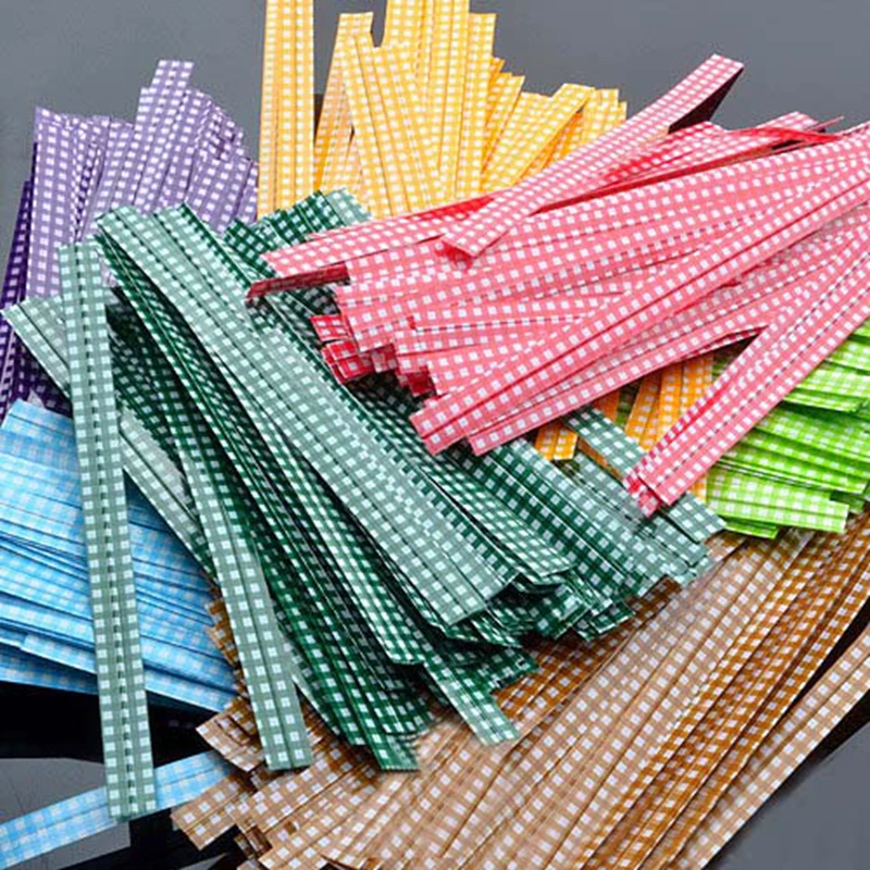 Gingham Twist Ties Colorful Tie Cookie Candy Bags Gift Wrap Packaging 500pcs/lot | Дом и сад