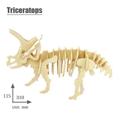 Triceratops 1 шт. деревянное Животное Головоломка 3d трёхмерная головоломка-пазл игрушки для детей diy Ручная работа собака свинья лошадь головоломки Животные головоломки в виде насекомых игрушки - Цвет: Triceratops