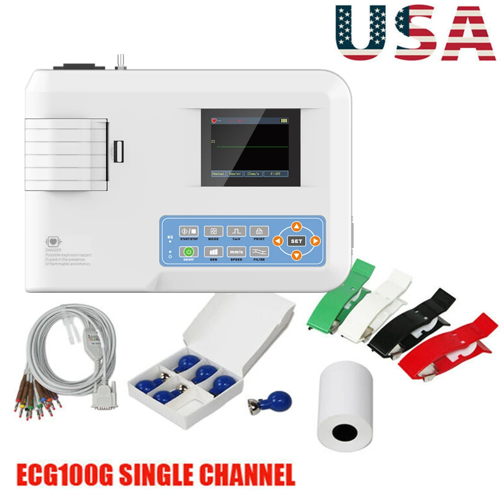 ECG100G ЭКГ машина цветной дисплей фотография одноканальный 12 выводов монитор +