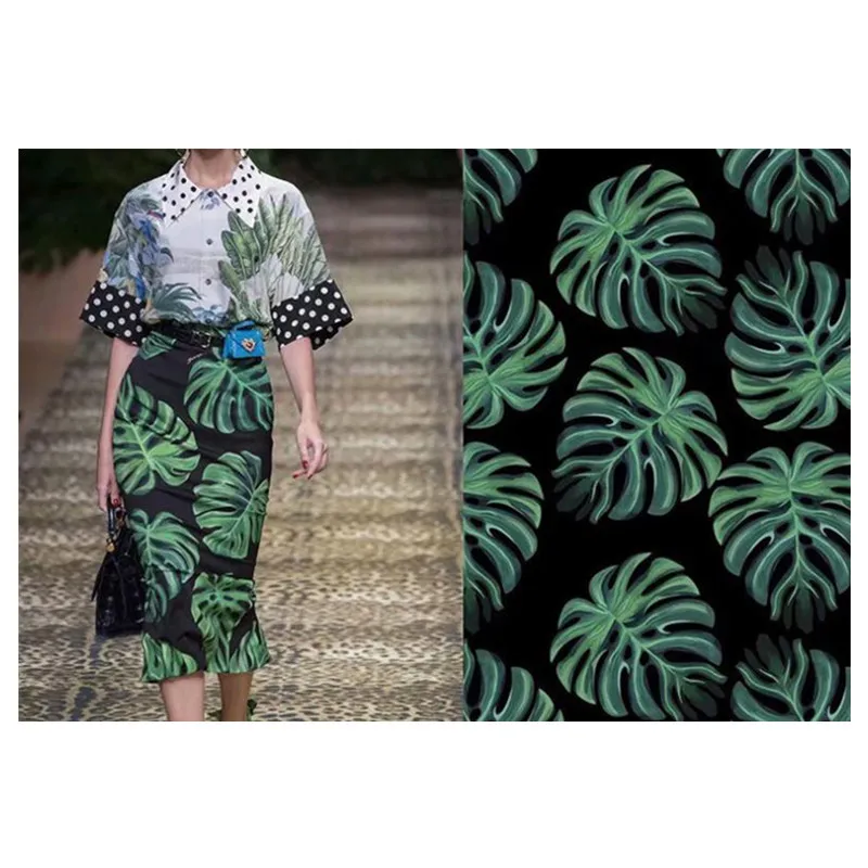 

Leaf printed custom polyester fabric cloth 145 cm width shirt dress women's handmade DIY sewing fabric alibaba express
