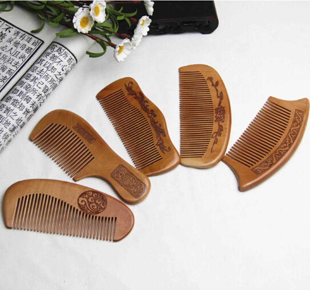 

Natural Peach Wood Comb, 1 pcs. with closed teeth, anti-static beard comb, head massage, hair care brush, travel