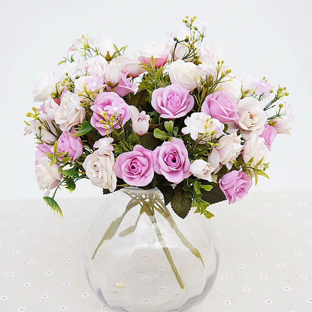 Искусственные цветы 13 головок/Букет шелковые розы с маленькими бутонами