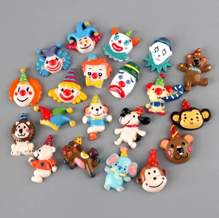 10 шт./лот кавайные каучуковые цирковые кабошоны клоунов с плоской спинкой