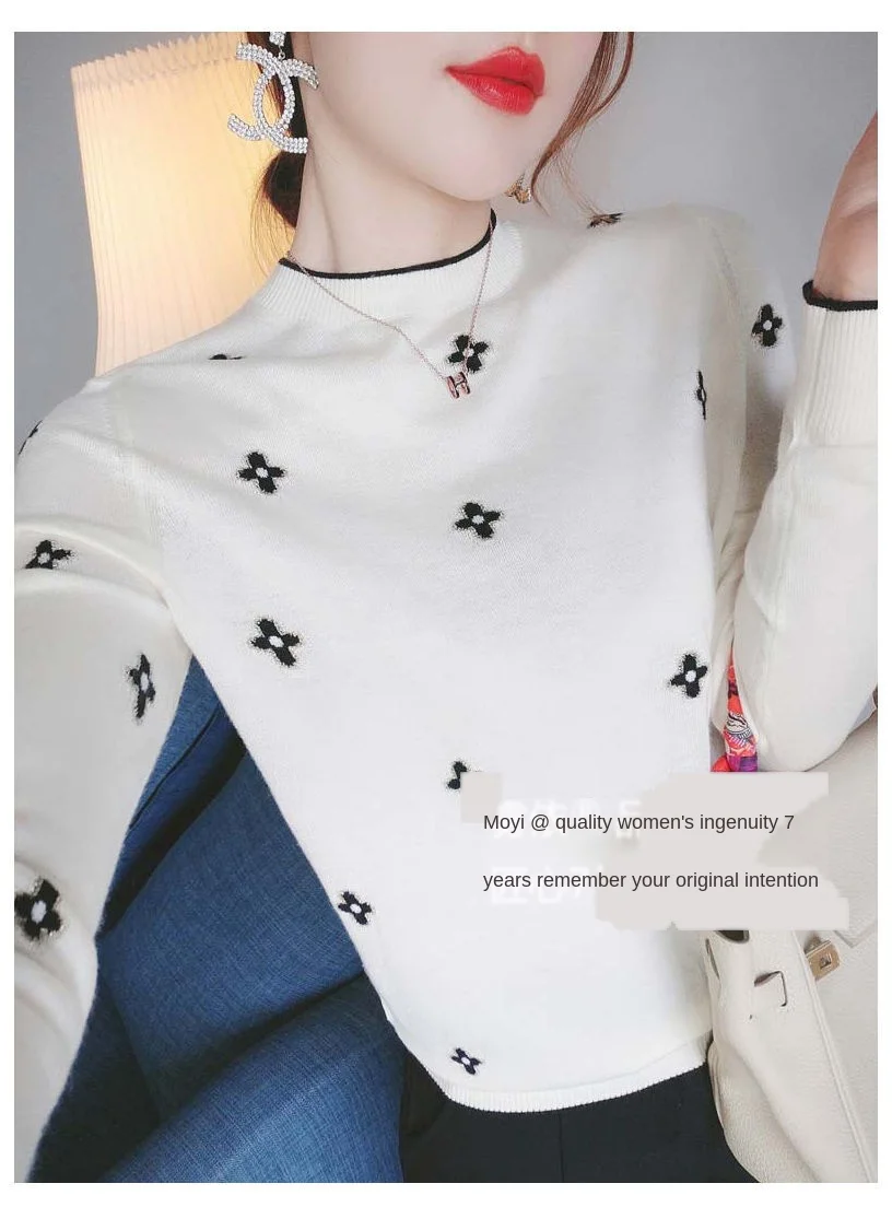 

sweater sweater bottom wear semi-high collar Flower jacquard 2021 autumn and winter New knitted