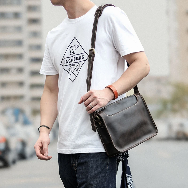 Винтажная сумка-мессенджер из натуральной кожи с натуральным лицевым покрытием