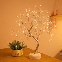 diy creative fire tree light warm pearl sky star copper wire light table lamp lampshade girl led wedding decorative lights