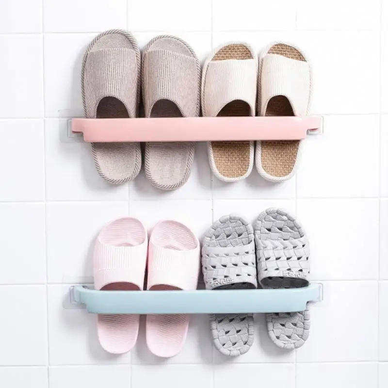 Bathroom Organizer Plastic Towel Bar Drying Rack Traceless Hanging Shoe Holder Wall Mount Roll Tissue Paper Hanger Storage Stand |