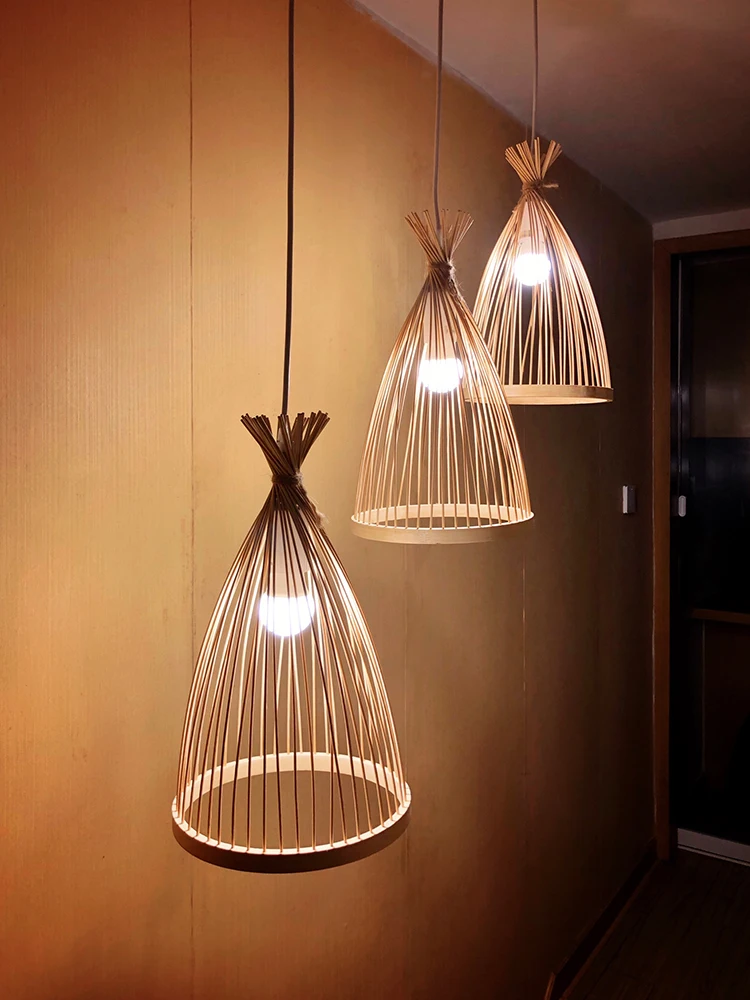 Китайская бамбуковая люстра ручной вязки тканый бамбуковый абажур подвесной