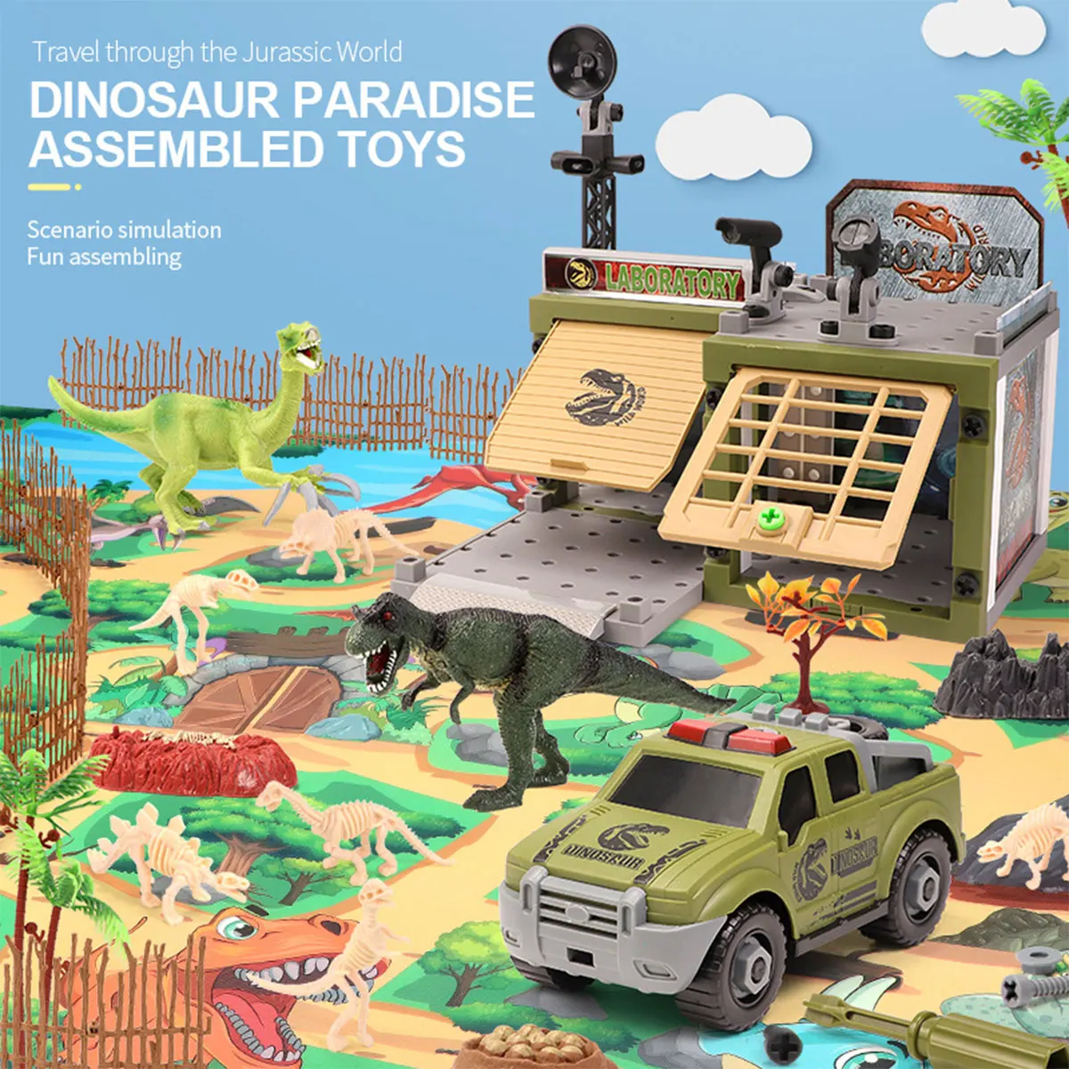 

Dinosaur Toys Play Set Dinosaur World Map Simulation Scene Model Animals Play Toy Early Educational for Kids Christmas Gift