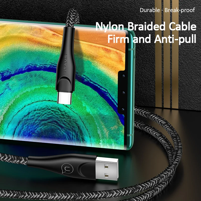 USAMS USB Type C кабель для Xiaomi Redmi Note 8 Pro Samsung Huawei Type-C мобильный телефон зарядный провод 3