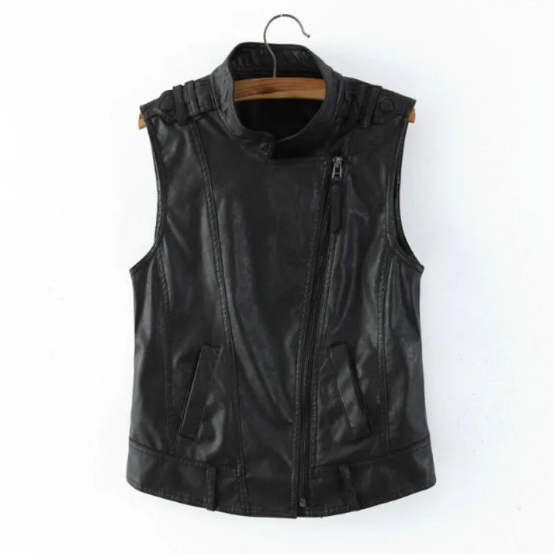

Leather women collate femino vest femme Motorcycle Biker jacket zipper jaquet de couro